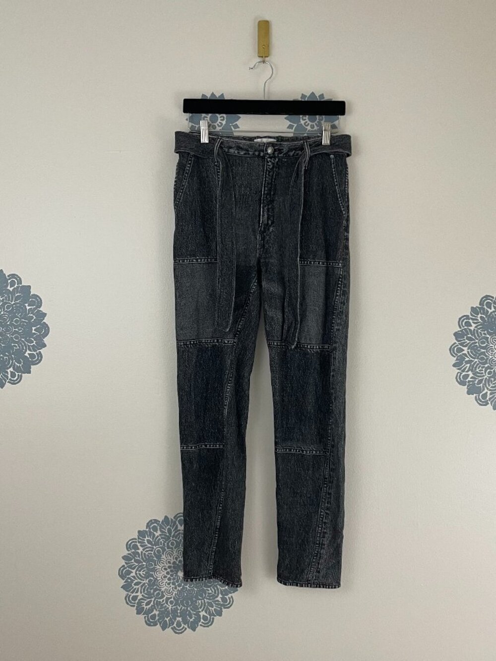 Rag & Bone Mia Denim Effect Print French Cotton Terry Tapered Pants Size Small